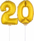 Shoppartners Bv 20 jaar leeftijd feestartikelen - versiering cijfers - ballonnen op stokje - van 41 cm - Combi van cijfer 20 - in het goud