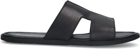 Manfield - Heren - Zwarte leren slippers - Maat 41