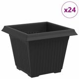 vidaXL Vierkante Bloempot 24 st Zwart 33 x 33 x 26 cm Kunststof