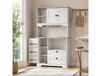 HOMCOM Buffet Haut Cuisine, Armoire Cuisine avec 3 Portes, 2 Tiroirs, Plan de Travail, Compartiments Ouverts, Blanc
