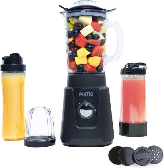 PIATIO Smoothie Blender - 8-Delige Set - To Go - 400W - RVS - Mat Zwart