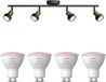 Philips Hue Conduit Opbouwspot (Zwart/Goud) - Wit en Gekleurd Licht - Plafondspot met 4 Lichtpunten - GU10 - Hue White and Color Ambiance