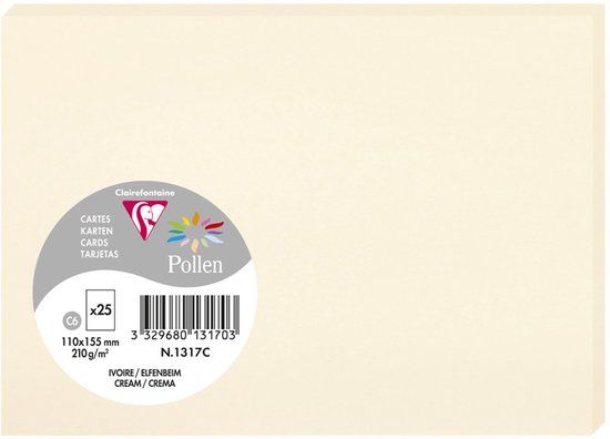 Clairefontaine Pollen Kaarten C6 Ivoor 25 stuks
