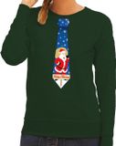 Bellatio Decorations Shoppartners Bv Foute kersttrui / sweater stropdas met kerstman print groen voor dames XL