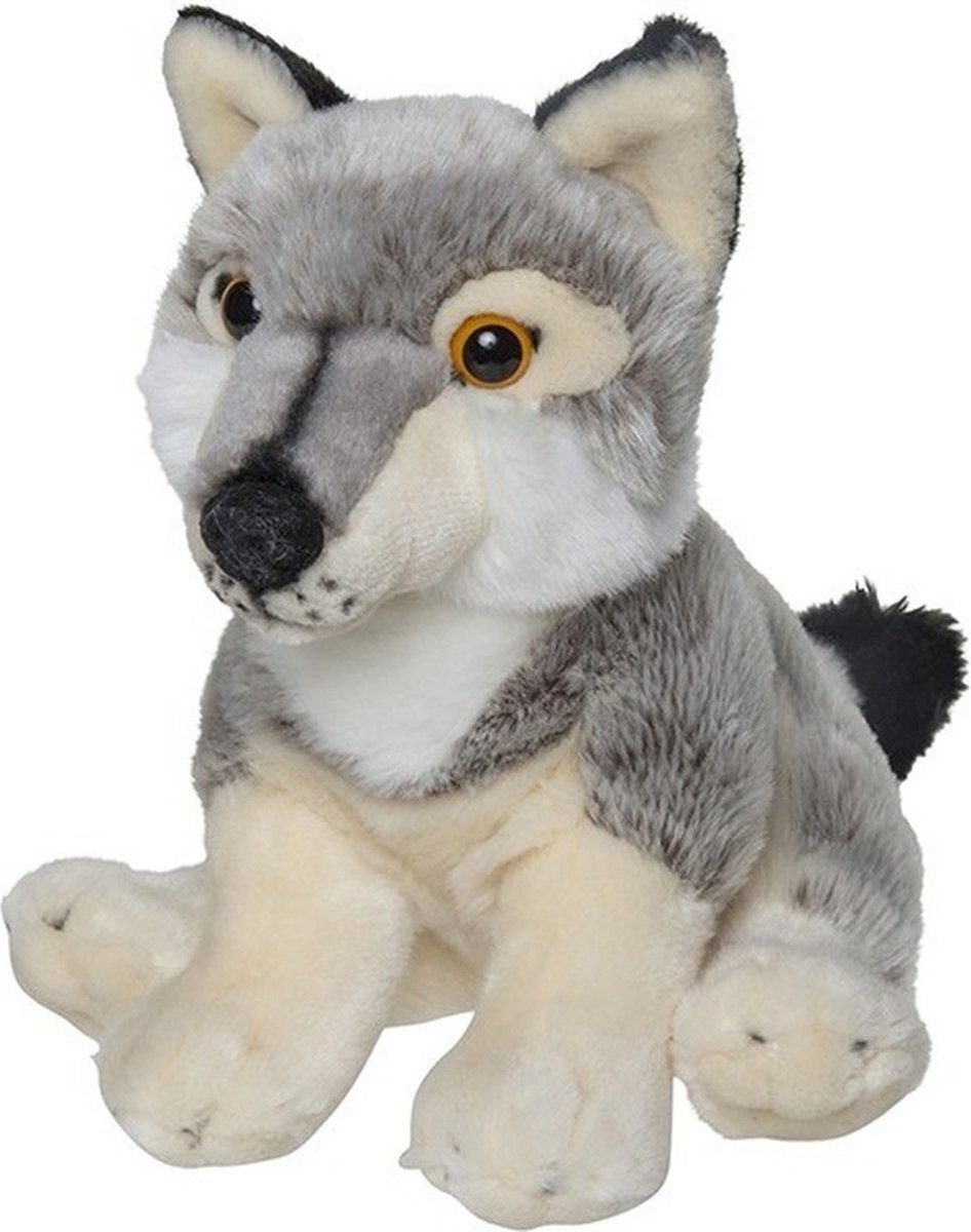 Nature Planet Pluche grijze wolf knuffel 22 cm - Wolven wilde dieren knuffels - Speelgoed voor kinderen