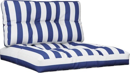 vidaXL Palletkussens - 2 stuks - Stof - Gestreept - Wit en Blauw