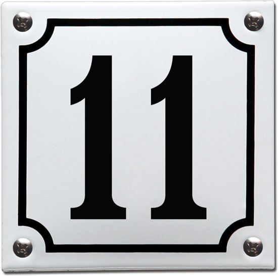 EmailleDesignÂ® Emaille huisnummer wit/zwart nr. 11
