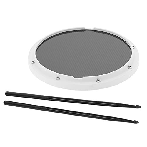 needlid Drum Pad, Silent Drum Pad 12in Standaard Drum Oefenpad Koolstofvezel met Drumstokken voor Oefen Percussie voor Beginners(wit)