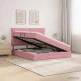 vidaXL LED Opbergbed met Matras Roze 160 x 200 cm Fluweel