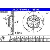 ATE Disque de frein 24.0138-0101.2 Porsche 298 615 301 C 970 351 405 00