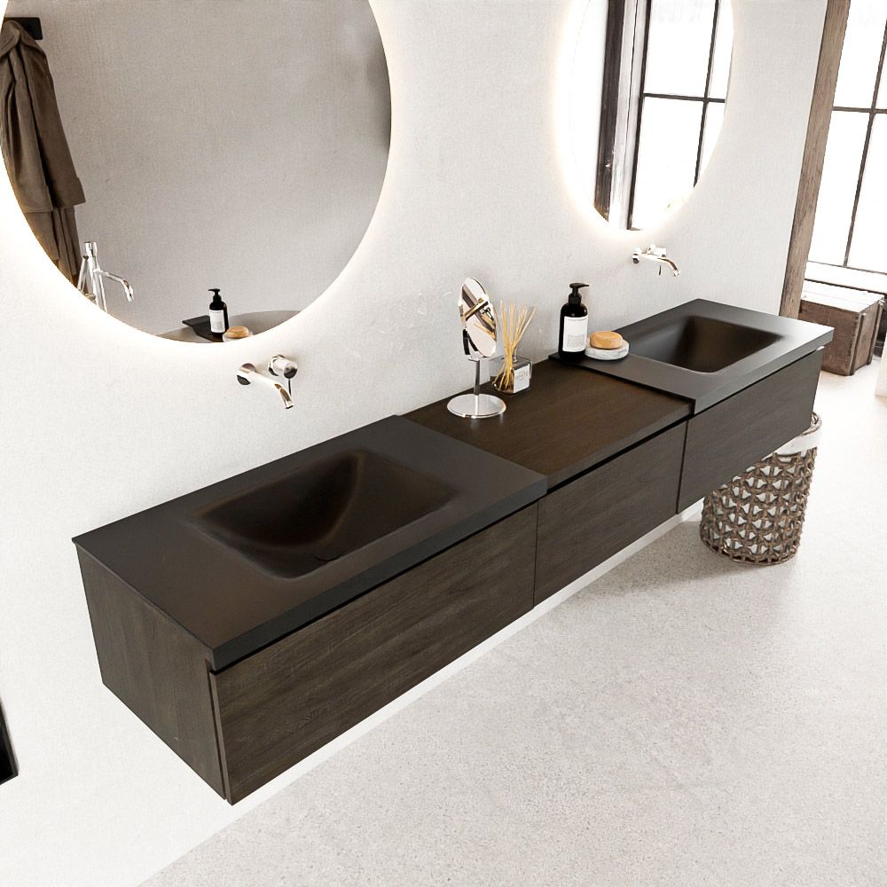 Mondiaz Bukla badmeubel 220 dark brown en urban - 220 cm