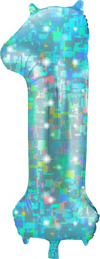 Folat Folieballon Cijfer 1 Galactic Aqua - 86 cm