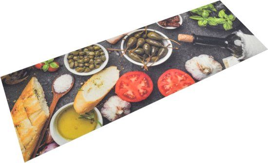 vidaXL Keukenmat wasbaar wijn- en dinerprint 60x180 cm fluweel