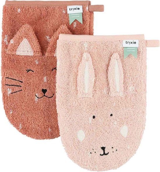 Trixie Washcloths 2-Pack | Mrs. Cat - Mrs. Rabbit - Pink