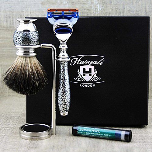Haryali London Zilveren antieke scheerset 3-delig - Gillette Fusion - Geschenkset
