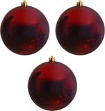 Decoris Kerstbal - 3x - donkerrood - groot - 14 cm - kunststof - glans