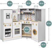 Mamabrum Houten kinderkeuken 3+, groot, interactief kinderfornuis XXXL met led-verlichting, keukenset met wasmachine, oven, vaatwasser, afzuigkap, ijsblokjesmachine en pannen