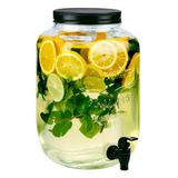 Merkloos / Sans marque Drank/water/sap dispenser Beverages - 8 Liter - bewerkt deco glas - tapkraan/deksel - zwart