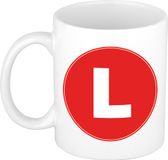 Bellatio Decorations Koffie mok met de letter L - beker - rood - 300 ml