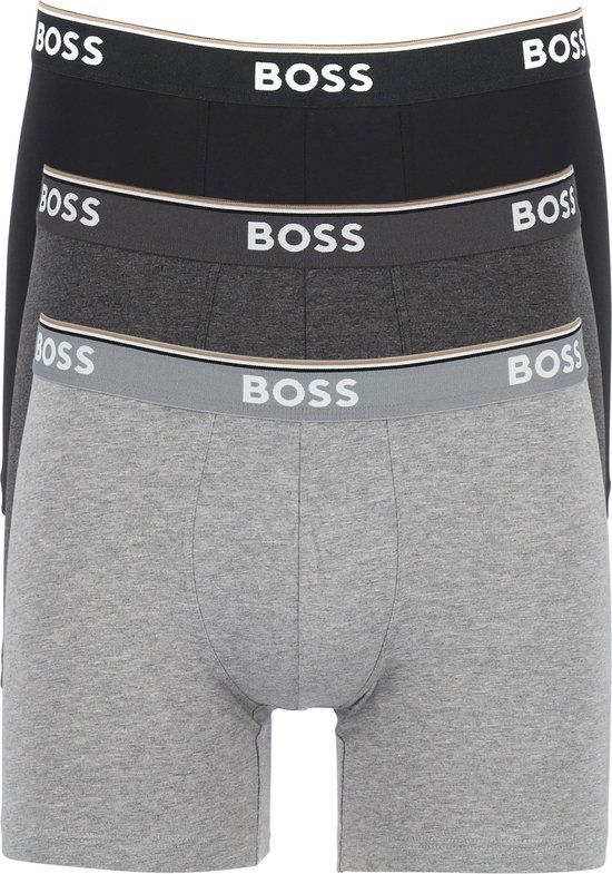BOSS Power Brief Boxershorts Heren (3-pack) - Maat S - Grijs/Donkergrijs/Zwart/Wit - Katoen - Lange pijpen