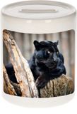 Bellatio Decorations Shoppartners Bv Dieren zwarte panter foto spaarpot 9 cm