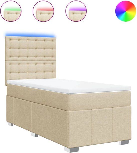 vidaXL Boxspring met matras stof crèmekleurig 90x200 cm
