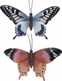 Merkloos Tuin decoratie muur/wand vlinders - 2x stuks - metaal - in bruin en blauw tinten - 44 x 31 cm - schutting tuinversiering