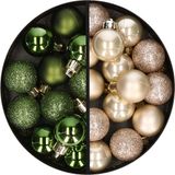 Merkloos / Sans marque Kaemingk B.V. Kerstballen 34x st - 3 cm - groen en champagne - kunststof