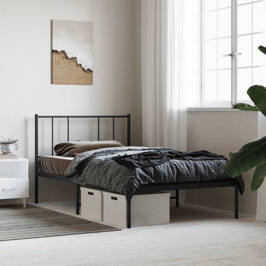vidaXL Bedframe met hoofdbord Metaal Zwart 100x200 cm