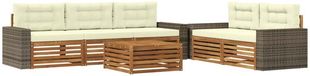 vidaXL - Bank loungeset - 5 zitplekken - Natuurlijk en crème - Acacia hout