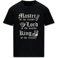 Goodie Two Sleeves - Fun T-shirt - Master of the remote, Lord of the snacks, King of the recliner - M tot 3XL - voor Mannen - zwart