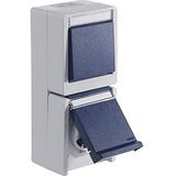 OPUS® Resist Schakelaar/knop met stopcontact, verticale uitvoering knop, wisselaar, kleur lichtgrijs/staalblauw