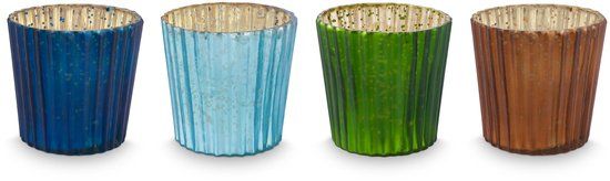 Pip Studio Waxinelichthouder Lovebirds Glas Blauw Set van 4