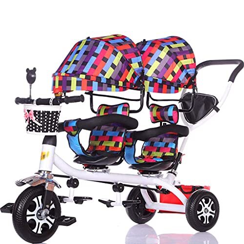 NBgycheche Driewieler Trike Babykar Babywagen Kinderwagen Dubbele Driewieler Twin Baby Fiets Licht Trolley Grote Wandelwagen Uitgebreide Luifel Opbergmand Kinderwagen (Kleur: B) (Kleur: A)