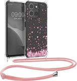 kwmobile telefoonhoesje geschikt voor Motorola Moto G15 - Hoesje met telefoonkoord - Back cover voor smartphone - Case in poederroze / donkerbruin / transparant