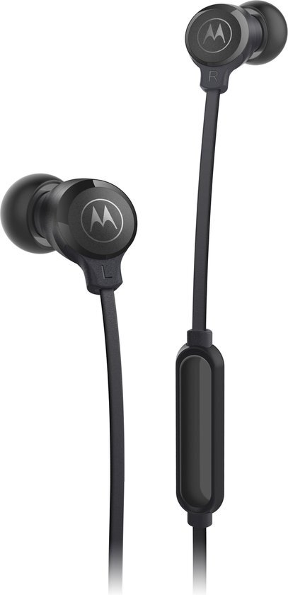 Motorola Sound Earbuds 3-S In-ear hoofdtelefoon met microfoon, anti-klitten kabel, diepe bas en ergonomisch design met comfortabele pasvorm, 3,5 mm, zwart
