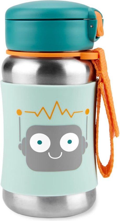 Skip Hop Spark Style Stainless Steel Straw Bottle - Robot - Blauw - 350 l