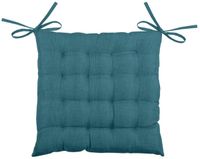 Stof Textile stoelkussen BEA - petrol blauw - 40 x 40 x 4 cm - touwtjes sluiting - binnen/buiten - zitkussens plat