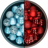 Decoris Boules de Noël - 74x St - Rouge et Bleu Glace - 6 cm - Plastique