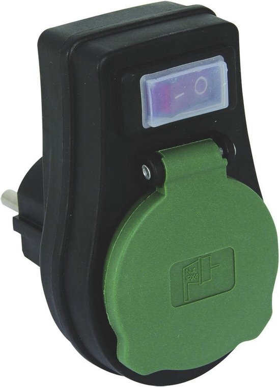 REV Adapter met schakelaar IP44 zwart-groen