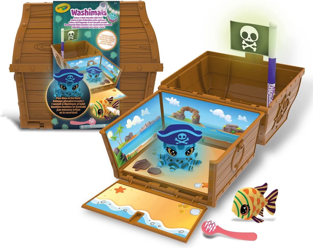 crayola - Washimals Ocean Glow Pets - Schatkist Set, om te kleuren en dieren in bad te doen, spel en cadeau voor kinderen, vanaf 3 jaar