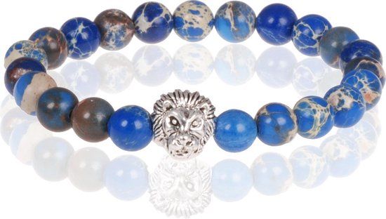 Memphis Accessories Blauwe kralen armband Natuursteen Leeuwenkop