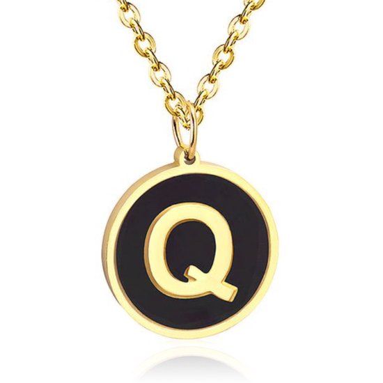 Cilla Jewels Lookinggoodtoday Goudkleurige Dames Schakelketting met Zwarte Kettinghanger Letter Q