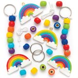 Baker Ross AR434 Sleutelhangers en tassieraden knutselsets Regenboog van hout voor kinderen om te versieren - creatieve knutselsets voor kinderen (4 stuks), 12 cm, Hout