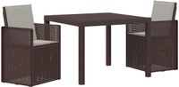 vidaXL Tuin Eettafel Set met kussen 3 pcs Bruin en Lichtgrijs PP