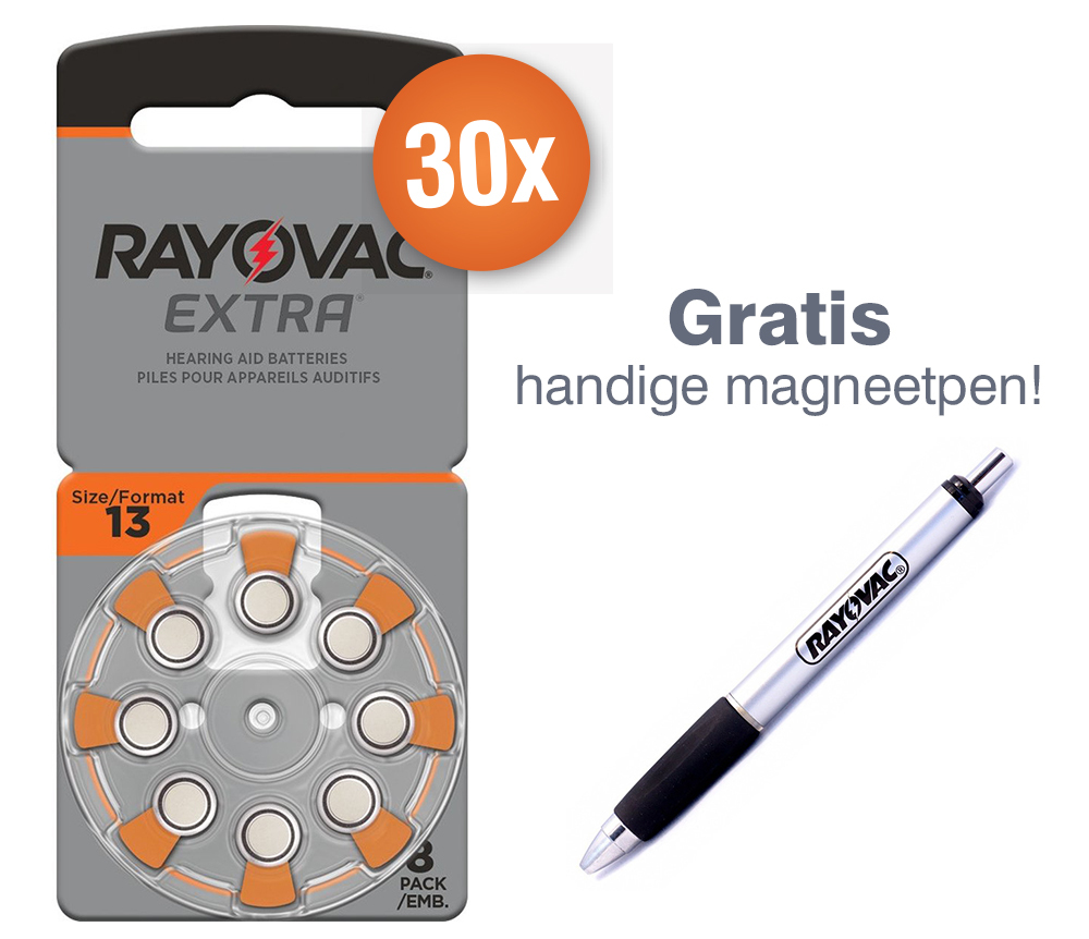 Rayovac Voordeelpak Rayovac gehoorapparaat batterijen - Type 13 (oranje) - 30 x 8 stuks + gratis magnetische batterijpen