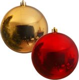 Decoris Grote kerstballen - 2x - rood en goud - D20 cm - kunststof - onbreekbaar - kerstversiering