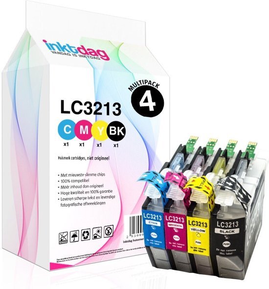 inktdag Huismerk Brother LC-3213 Inktcartridge Multipack van 4 pack 1 LC-3213 BK zwart 1 LC-3213 C cyaan 1 LC-3213 M magenta 1 LC-3213 Y geel