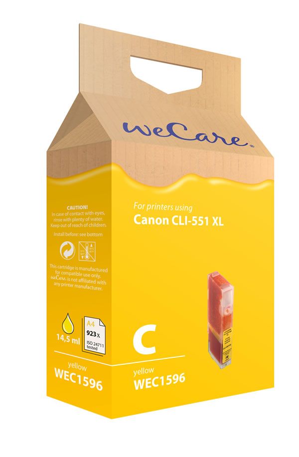 wecare WEC1596 - Inktcartridge - Geel - 13 ml - Geschikt voor Canon Pixma iP7250 / iP8750 / iX6850 / MG5450 / MG5550 / MG5650 / MG6350 / MG6450 / MG6650 / MG7150 / MG7550 / MX725 / MX925