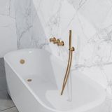 Fortifura Nebbio Ensemble de baignoire - mitigeur thermostatique - raccord mural avec support de douchette - flexible de douche en métal - douchette à jet - combinaison de remplissage de baignoire - PVD - laiton brossé (or)